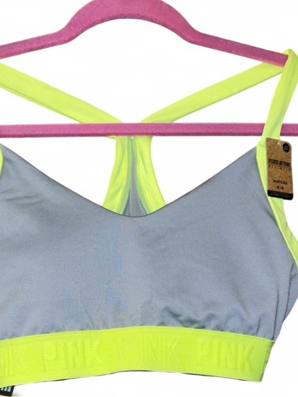 Victoria’s Secret PINK Active Ultimate Sports Bra Neon Yellow Gray M-NWT